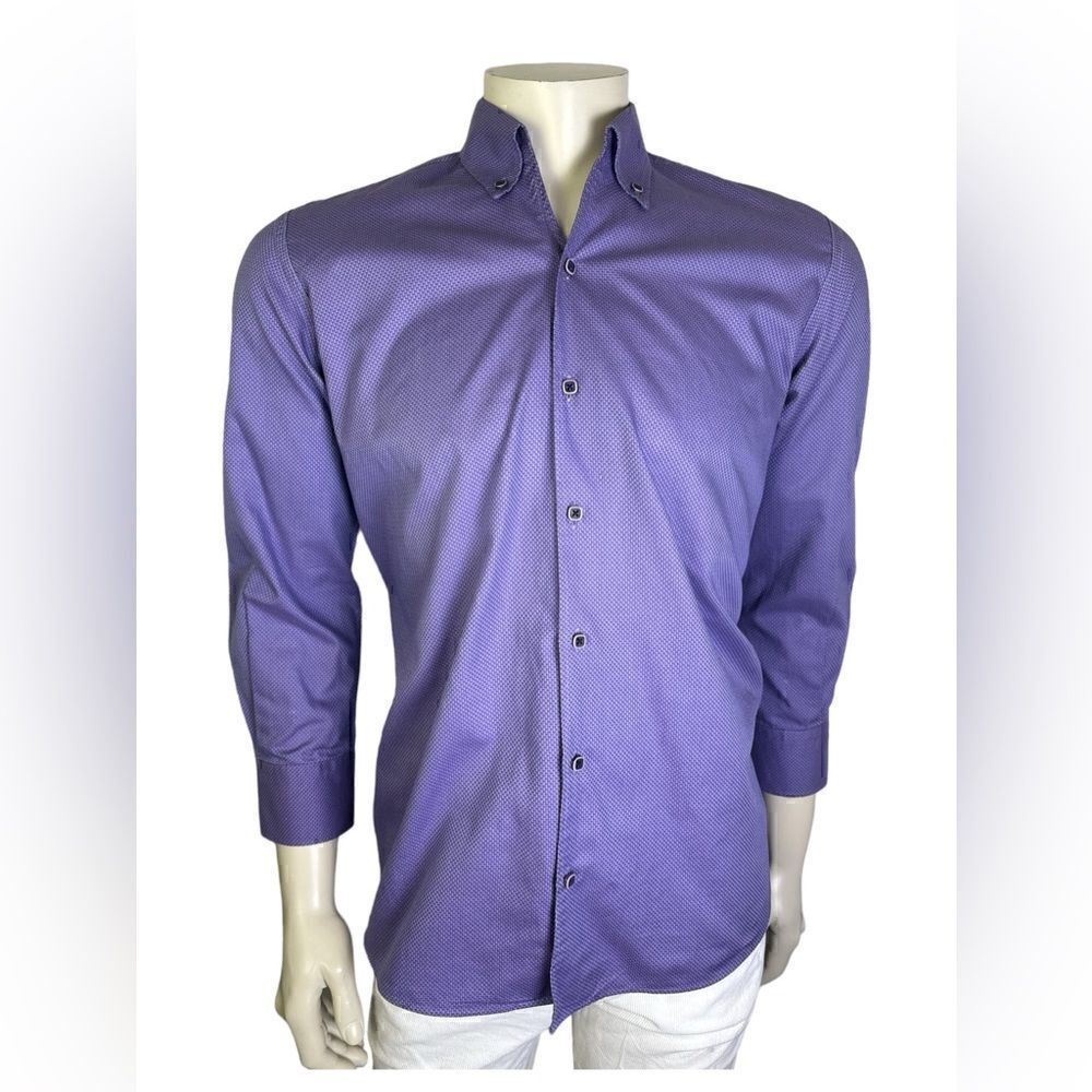 Marcello Platinum Purple Casual Button Down Shirt w/Notch Detail Cuff Size Lg